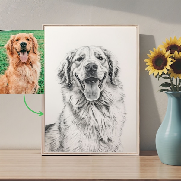 Custom Portrait Sketch from Photo | Pencil Drawing Digital Download, Gift for Animal Lovers