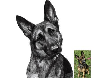 Custom Pet Portrait | Pencil Drawing from Photo,  Fundraiser German Shepherd Trina & Friends K-9 Rescue