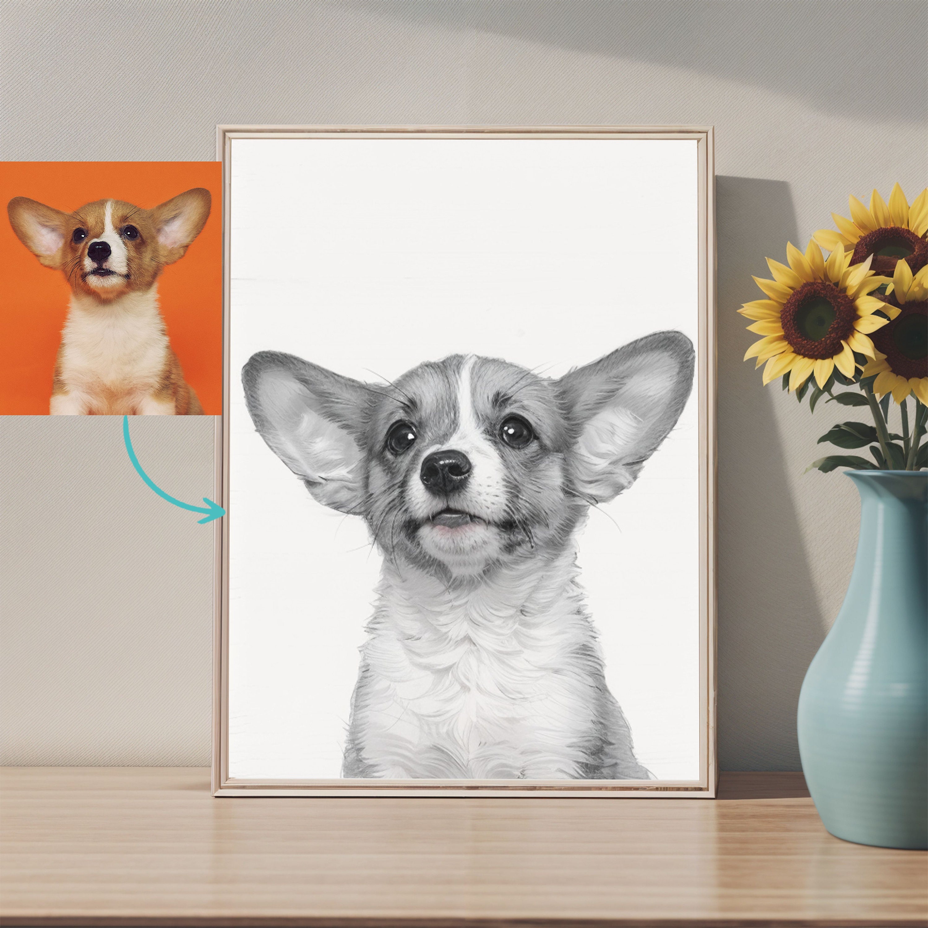 Custom Dog Portrait Sketch From Photo/picture for Digital Download ...