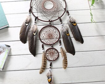 Boho Dreamcatcher, Handmade With Traditional Feather,Wall Hanging,Home Decoration, Blessing Decor, Gift Bedroom living Room,Hanging Feathers