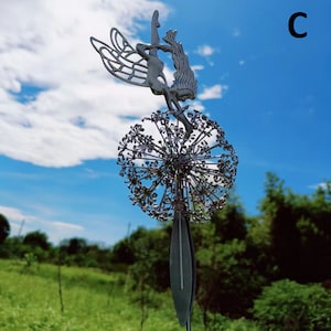 Dancing Fairy Figurine Statue Fairy Garden Stake Garden Decor Pixies Metal Yard Art Lawn Landscape Miniature Sculpture fairy Dandelion C