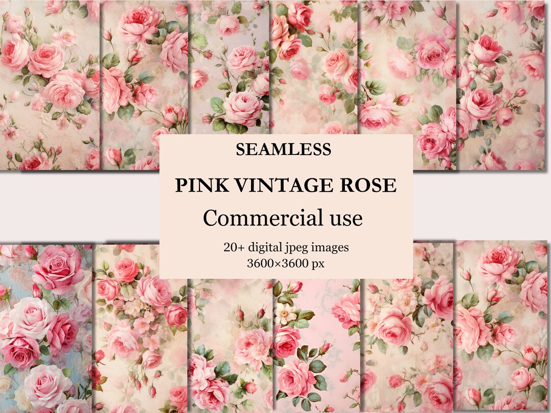 Shabby Chic Pink Roses Digital Paper Set for Scrapbooking & Crafts ...