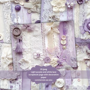 Lavendel florales Spitzenpapier, lila Vintage Junk Journal, Papiersatz, Scrapbook Collage Sheet, druckbares Spitzenpapier, digitales antikes Papier