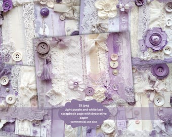 Lavender Lace Paper: Vintage Floral Junk Journal Pages (Digital Download)