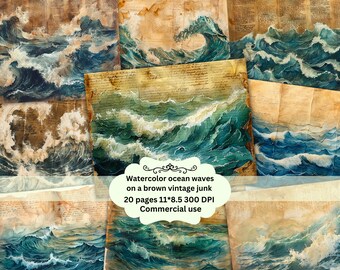 Ocean Waves Junk Journal Kit: Stormy Sea Scrapbook Paper (Digital Download)