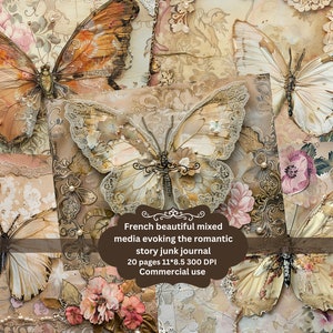 Butterfly Lace Junk Journal Kit: Shabby Chic Floral (Digital Download)