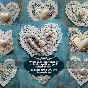 Blaues gestricktes Herz shabby chic Herz Junk Journal Seiten, romantisches Scrapbook Papier, Valentine Papier, Collage Sheet, Printable