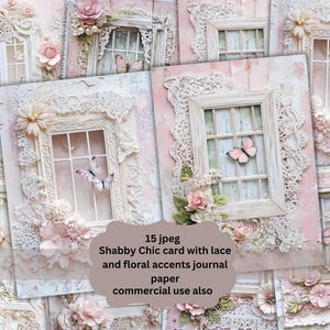 Shabby Chic Blume mit Spitze Junk Journal Kit Rosa Vintage Spitze Ephemera Collage Sheets Druckbare weiße Blume Digitales Papier Scrapbooking