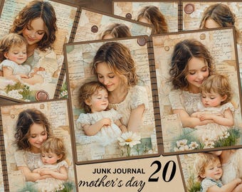 Kit de journal indésirable pour mère et enfant, papier imprimable maternité romantique, éphémères floraux shabby chic, pages de scrapbooking Cottagecore, vintage