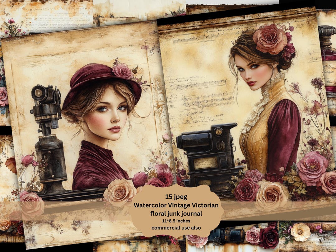 Victorian Lady Shabby Junk Journal Kit JPG Pages With Ephemera, Tags ...