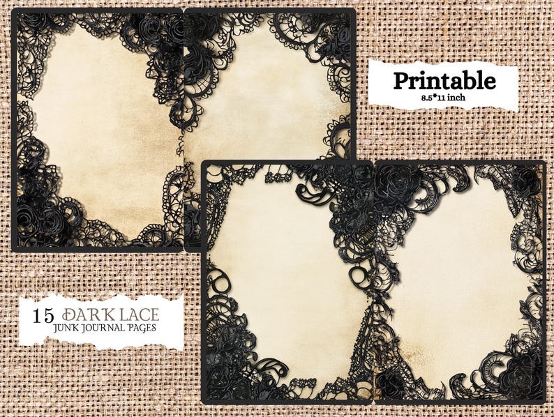 Dark Lace Shabby Junk Journal Printable Pages, Digital Lace Collage ...