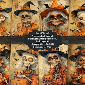 Witch Junk Journal Kit, Halloween Junk Journal, Pink Halloween, orange Goth, Cottagecore, Halloween Printable, Junk Journal, Collage