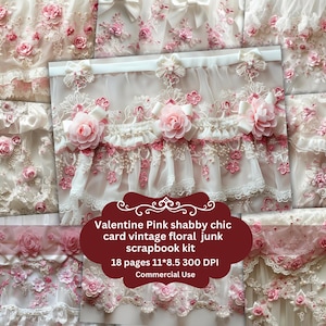 Rosa Rüschen Spitze Shabby Chic Junk Journal Kit Ephemera Collage Sheets rote Blume rot Digitales Papier Scrapbooking Perlen Blumen Seiten