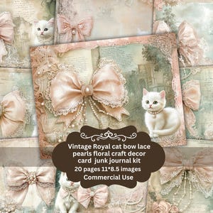 Royal Cat met strik vintage shabby junkjournaal kortstondig, Kitty kortstondig, kat-add-ons, ongewenste tijdschriftafdrukbaar, plakboek afdrukbaar, kattentags