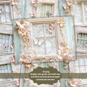 Green pastel shabby window lace scrapbook junk journal, Lace Junk Journal Page, Shabby Chic Scrapbook Papers, Printable, Ephemera, Scrapbook