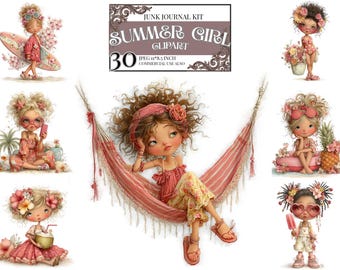 Lot de cliparts jolie fille endormie | Illustration Kawaii douillette pour enfants JPEG | Kit de journal indésirable | Impression d'art pour chambre d'enfant | Album de coupures pour bébé fille