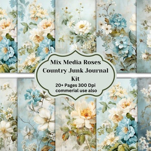 Seamless Vintage Flowers Digital Paper, Shabby Chic Floral Seamless Pattern, Spring Collage Paper Pack, Shabby Chic Roses Junk Journal Kit