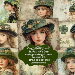 Kit diario vintage per ragazza bellissima di San Patrizio, scrapbooking, effimeri, diario vintage per il giorno di San Patrizio, kit diario irlandese per il giorno di San Patrizio