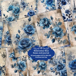 Blue Roses Junk Journal Kit Vintage Ephemera Journal Digital Paper Scrapbooking Printable Shabby Pages Journal Kit Shabby Chic