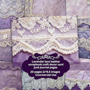 Papier de scrapbooking en cuir vintage lavande et dentelle blanche, papiers de scrapbooking de mariage imprimables occidentaux, collage par sublimation de campagne rustique