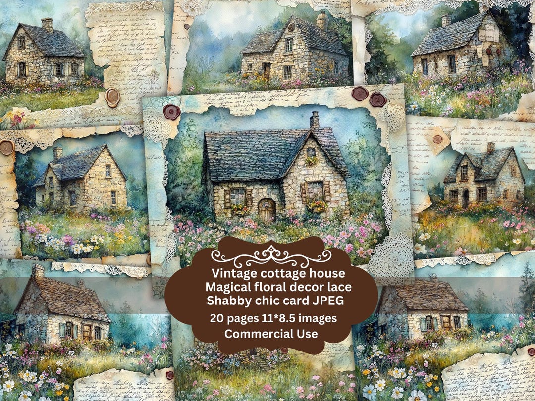 Cottage House Vintage Junk Journal Page Bundle, Vintage Junk Journal ...