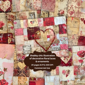 Shabby Romantic hart plakboek Junk Journal Kit | Vintage rustieke shabby-chic harten | Pagina's met ongewenste dagboeken | Plakboekpapier | Kaarten maken