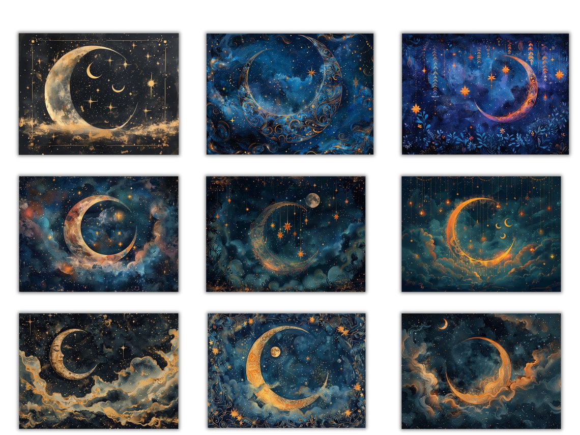 Celestial Crescent Cosmic Sky Moon Junk Journal Printable Kit Celestial ...