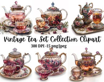 Tea Clipart Bundle Watercolor Teacup PNG Beautiful Herbology Clipart PNGTea Party PNG Clipart Tea Clipart Tea Time Bundle