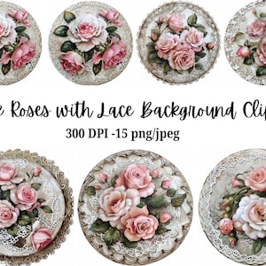 Ronde rozen kant vintage cirkelvormige clipart, collectie png bloemen clipart, lente clipart, roze roos clipart, rozen boeket png