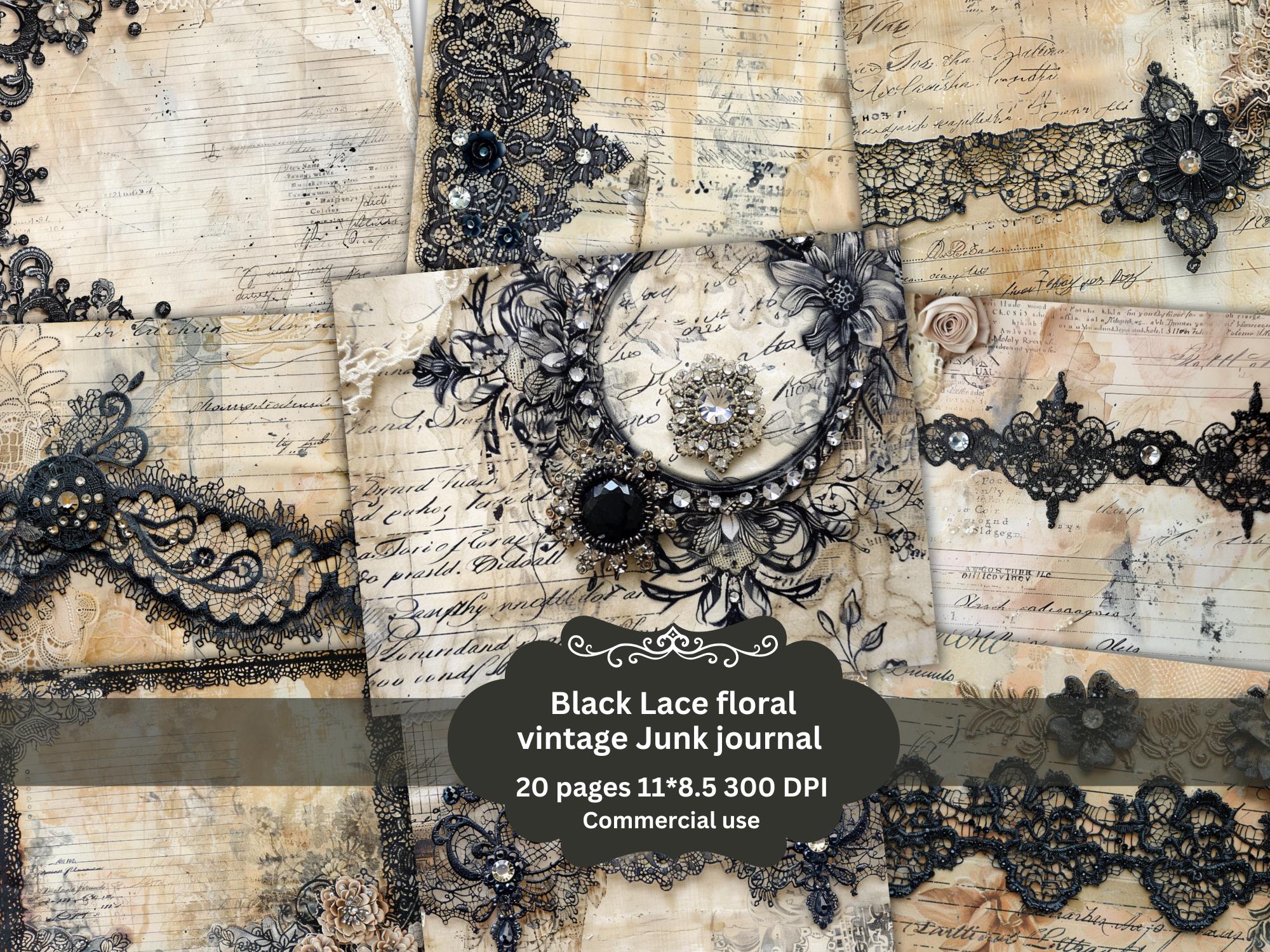Black Lace Shabby Chic Junk Journal Kit Black Vintage Lace Ephemera ...