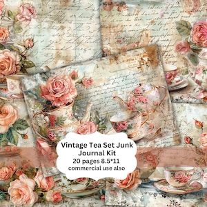 Vintage Tea Party Junk Journal Kit Printable JPG Pages with Ephemera, Shabby Chic, Afternoon Tea, Digital Paper, Digital Download