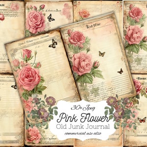 Kit de diário digital com tema de outono, estampas florais vintage, etiquetas digitais, diário floral, pacote de papel vintage, papel antigo