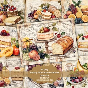 Zestaw dziennika Vintage Cake & bread bakery Junk Journal Kit, Vintage Bakery Ephemera, strony kolażu deserów do druku cyfrowego, do użytku komercyjnego