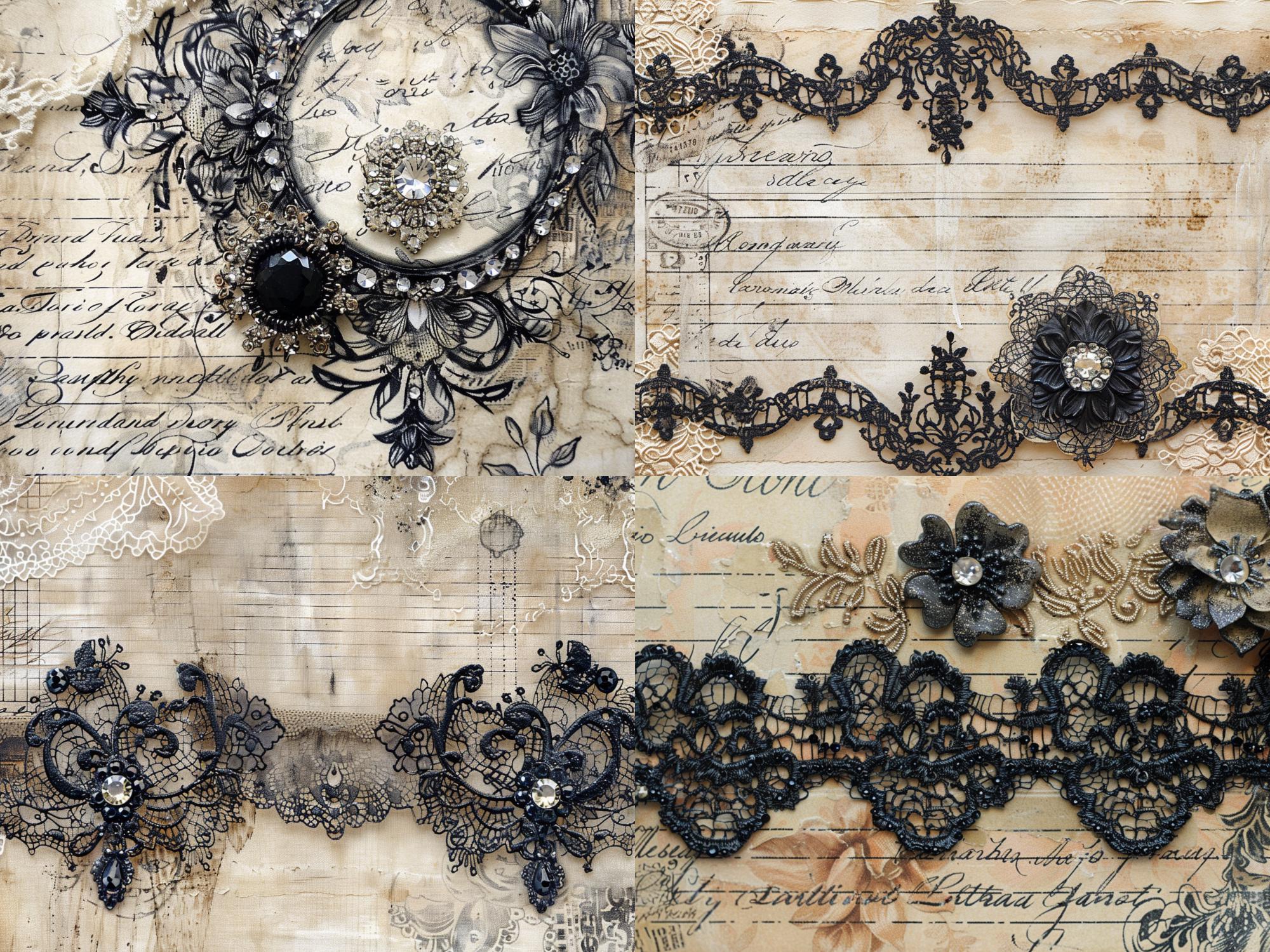 Black Lace Shabby Chic Junk Journal Kit Black Vintage Lace Ephemera ...