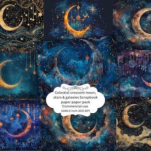 Celestial crescent Cosmic Sky Moon Junk Journal Printable Kit Celestial Digital Download Vintage Moon Ephemera Star Scrapbook Paper