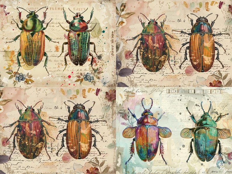 Paper Collaged Insects Vintage Bugs Insect Junk Journal Pages, Digital Scrapbook Paper Kit ...