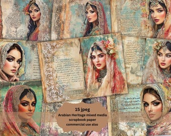 Arabian lady Junk Journal Arabian Scrapbook Printable Backgrounds Arabian Princess Junk Journal Supplies Shabby Chic Digital