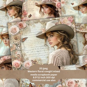 Vintage Western Cowgirl floral butterfly Junk Journal Kit Scrapbooking, Printable Pages, Vintage Scrapbook, Ephemera, Digital Papers, Tags