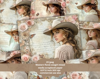 Vintage Western Cowgirl floral butterfly Junk Journal Kit Scrapbooking, Printable Pages, Vintage Scrapbook, Ephemera, Digital Papers, Tags