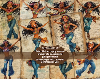 Black cheerful dancing Women beautiful Junk Journal, African American, Junk Journal Kit, Digital Papers, Printable Ephemera, Digital Journal