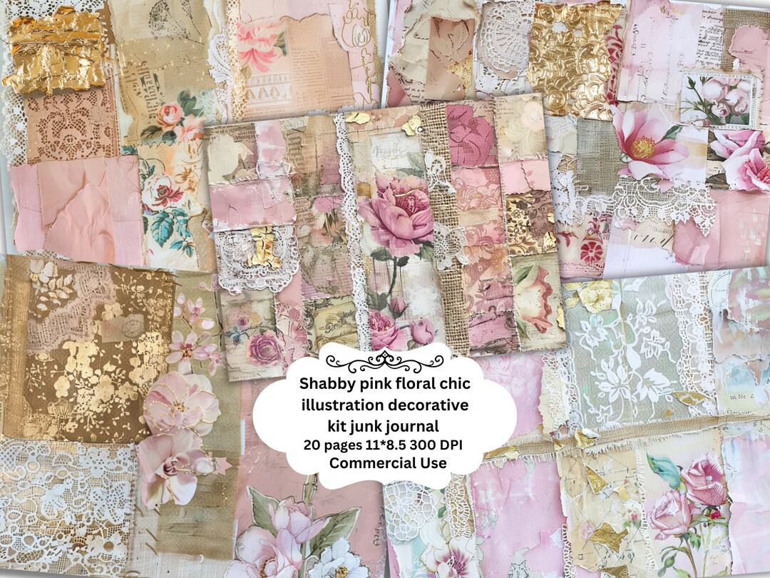 Shabby Chic Pink Roses Junk Journal Kit: Floral Scrapbook Pages ...