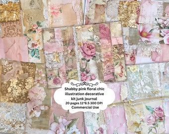 Shabby Chic Pink Roses Junk Journal Kit: Floral Scrapbook Pages (Digital Download)
