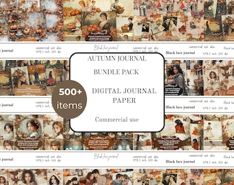 Ensemble de Journal automne confortable en téléchargement numérique JPG pour scrapbooking, feuilles de collage automne, arrière-plans imprimables éphémères vintage