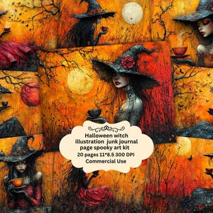 Witch Junk Journal Halloween Kit, Junk Journal,orange Halloween, yellow Goth, Cottagecore, Halloween Printable, Junk Journal, Collage