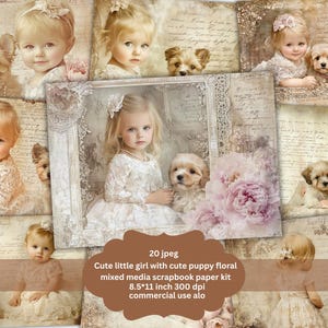 Girl and Dog Friend junk journal Cute Little Girl with her Pet Commercial Use paper Instant Download Paper Crafts Junk Journal Scrapbooking