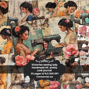 Victorian Lady Sewing junk journal Bundle, Vintage jpg, Romantic kit Scrapbook Junk Journal Paper Crafts Scrapbooking