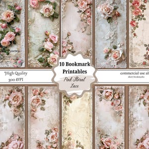 Segnalibri con rose floreali shabby brillanti, strisce di rose digitali, rose vintage, striscia stampabile, regalo di lettura, diario spazzatura, download digitali