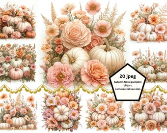 JPEG pastel Orange Fall Clipart, Watercolor high quality, Pumpkins Clip Art, Floral Autumn Leaves Arrangements Thanksgiving Harvest Graphics