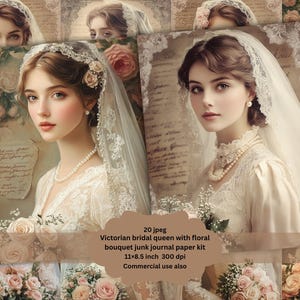 Bellissima sposa con fiori, kit per diario di nozze, pizzo vintage, materiale effimero stampabile, carta digitale floreale, fiore bianco