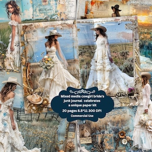 Bellissime pagine vintage floreali di Cowgirl Bride Junk Journal, Western Junk Journal stampabile, carta per Cowgirl Junk Journal, foglio di collage digitale